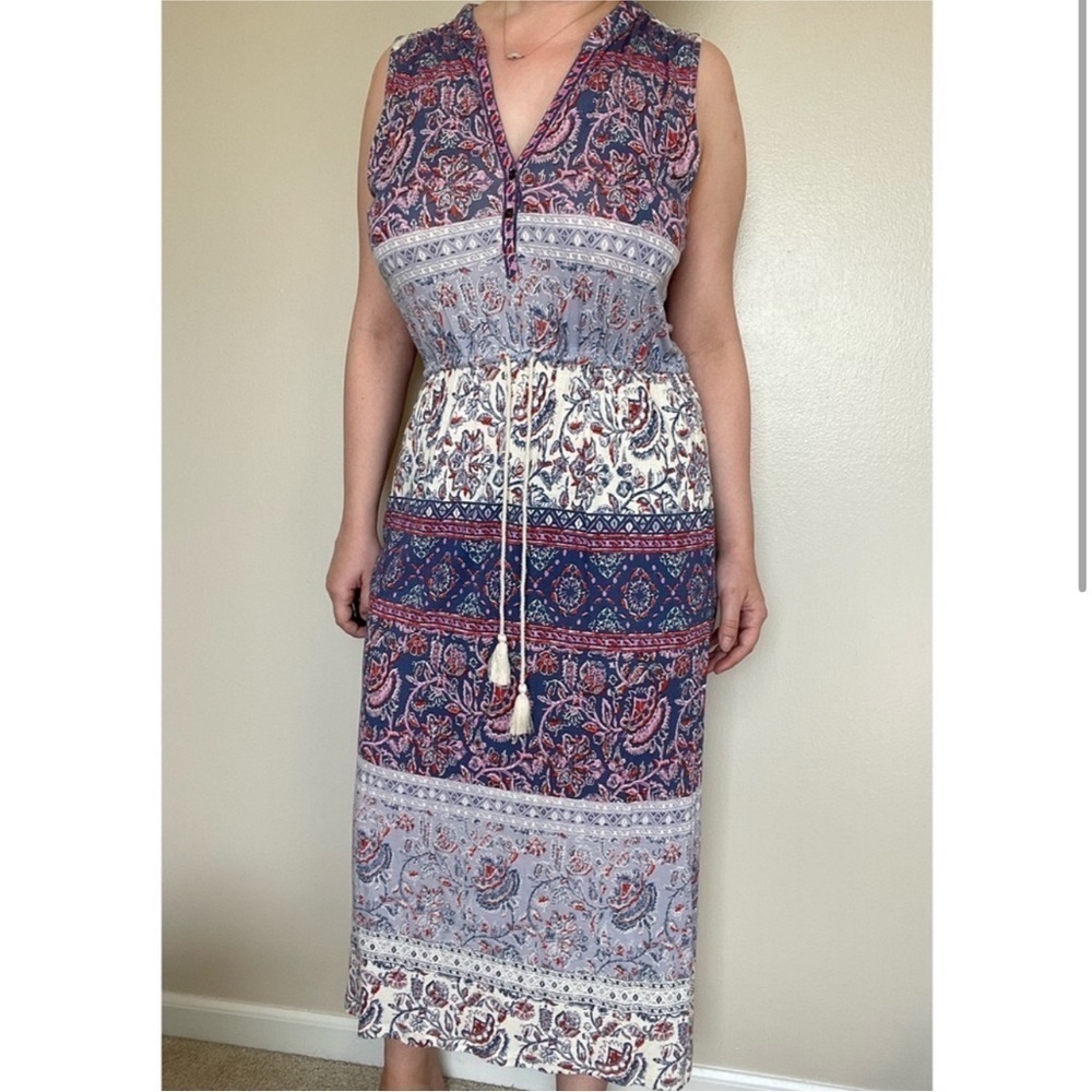! Lucky Brand Mixed-Print Tassel-Tie Dress